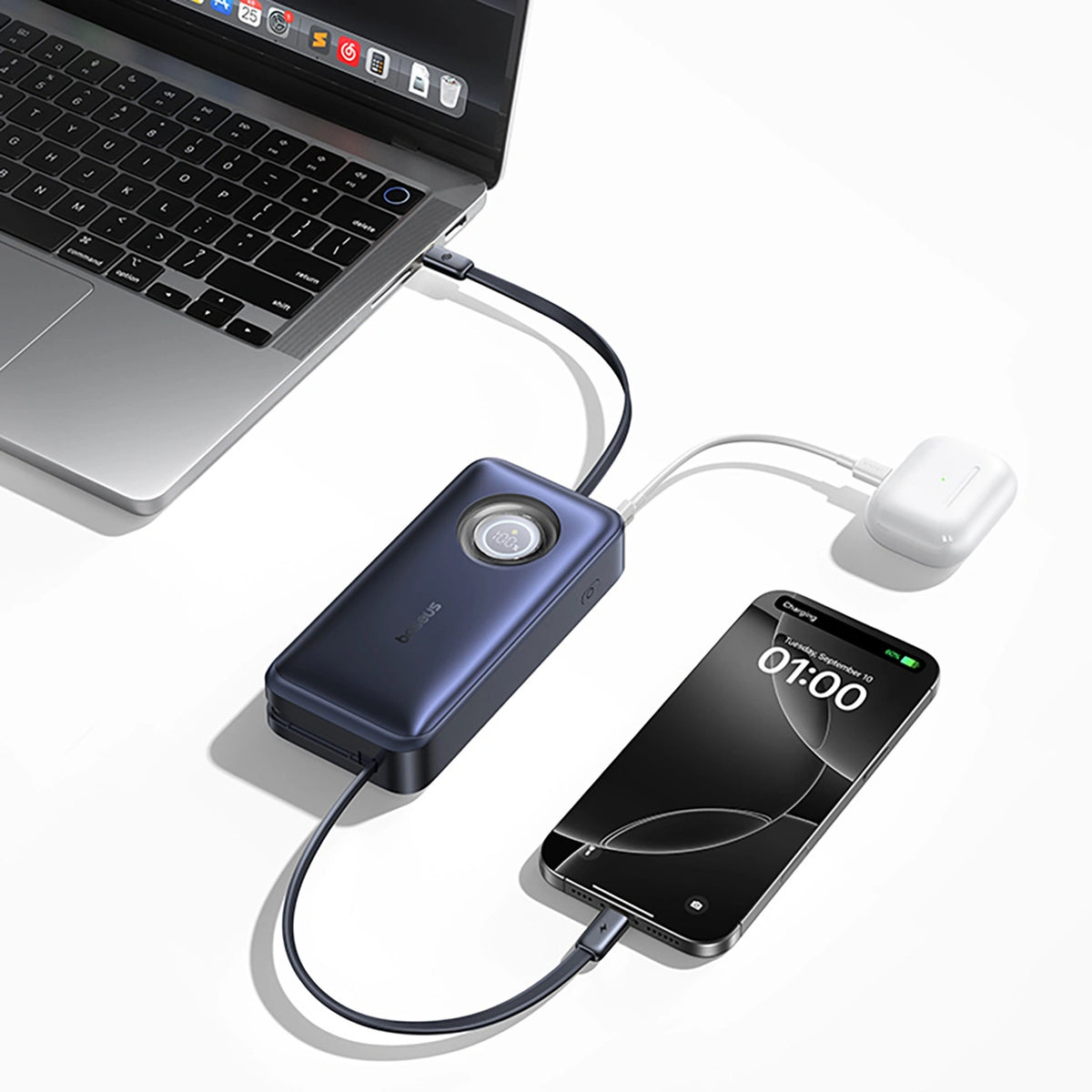 Powerbank Baseus EnerCore CR11 20000mAh 100W ze zwijanym kablami - czarny – zdjęcie 12