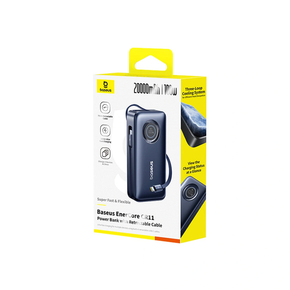 Powerbank Baseus EnerCore CR11 20000mAh 100W ze zwijanym kablami - czarny – zdjęcie 7