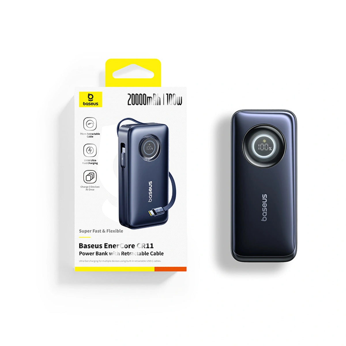 Powerbank Baseus EnerCore CR11 20000mAh 100W ze zwijanym kablami - czarny – zdjęcie 9
