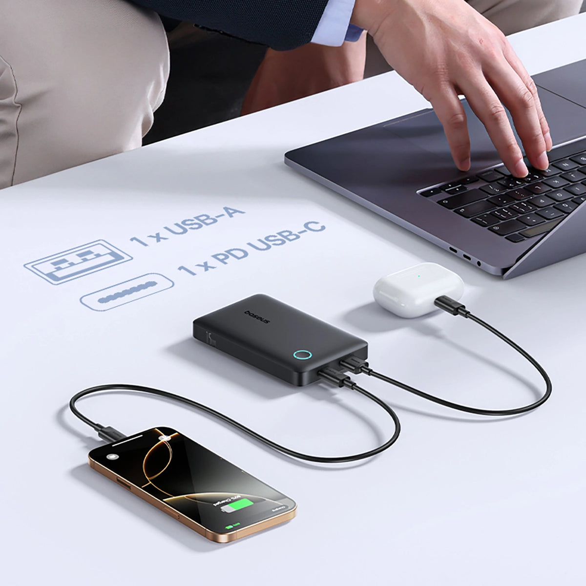 Powerbank Baseus EnerFill FP11 10000mAh 15W (z czarnym kablem - czarny