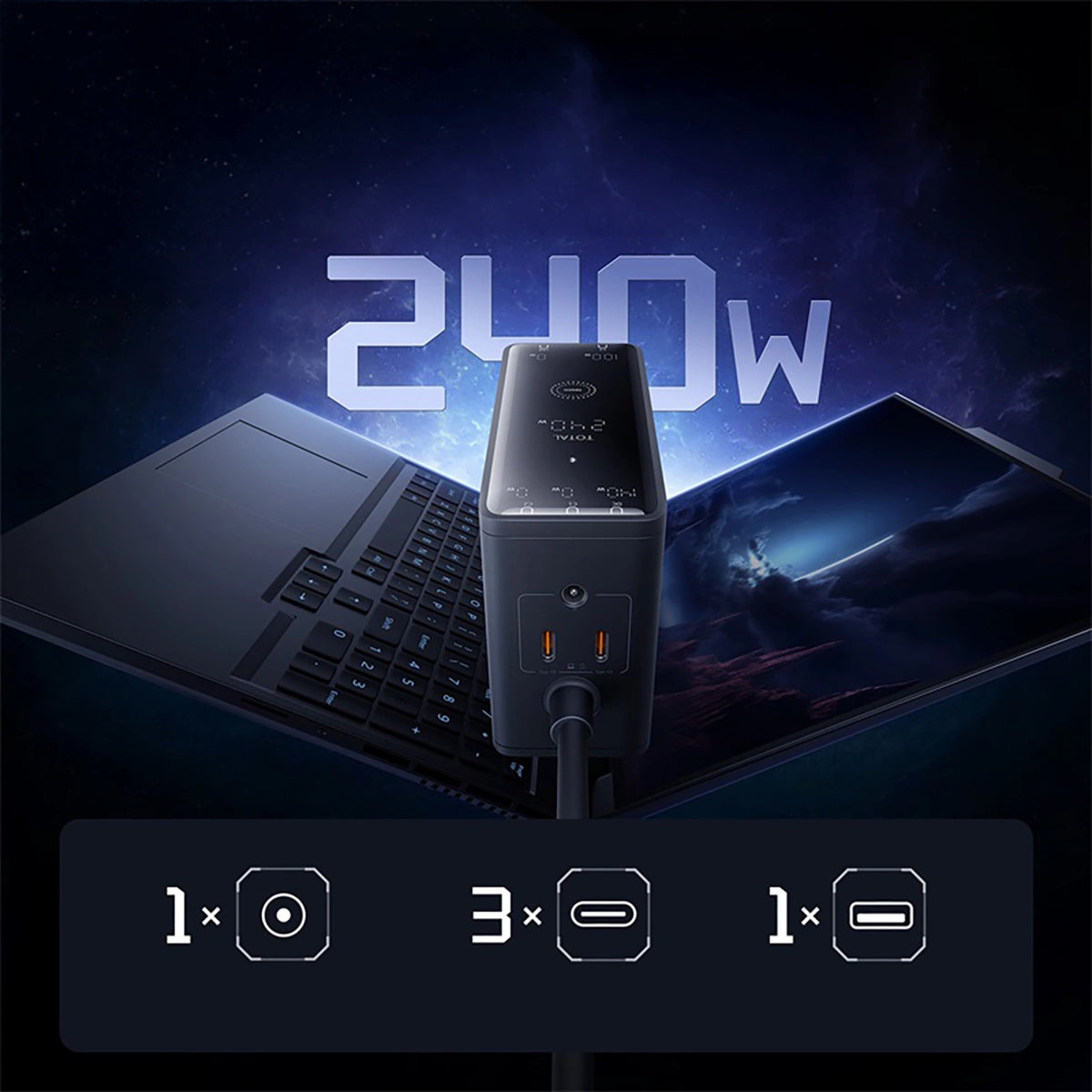 Ładowarka sieciowa Baseus Digital GaN 3xUSB-C 1xUSB-A 240W z - czarna – zdjęcie 11