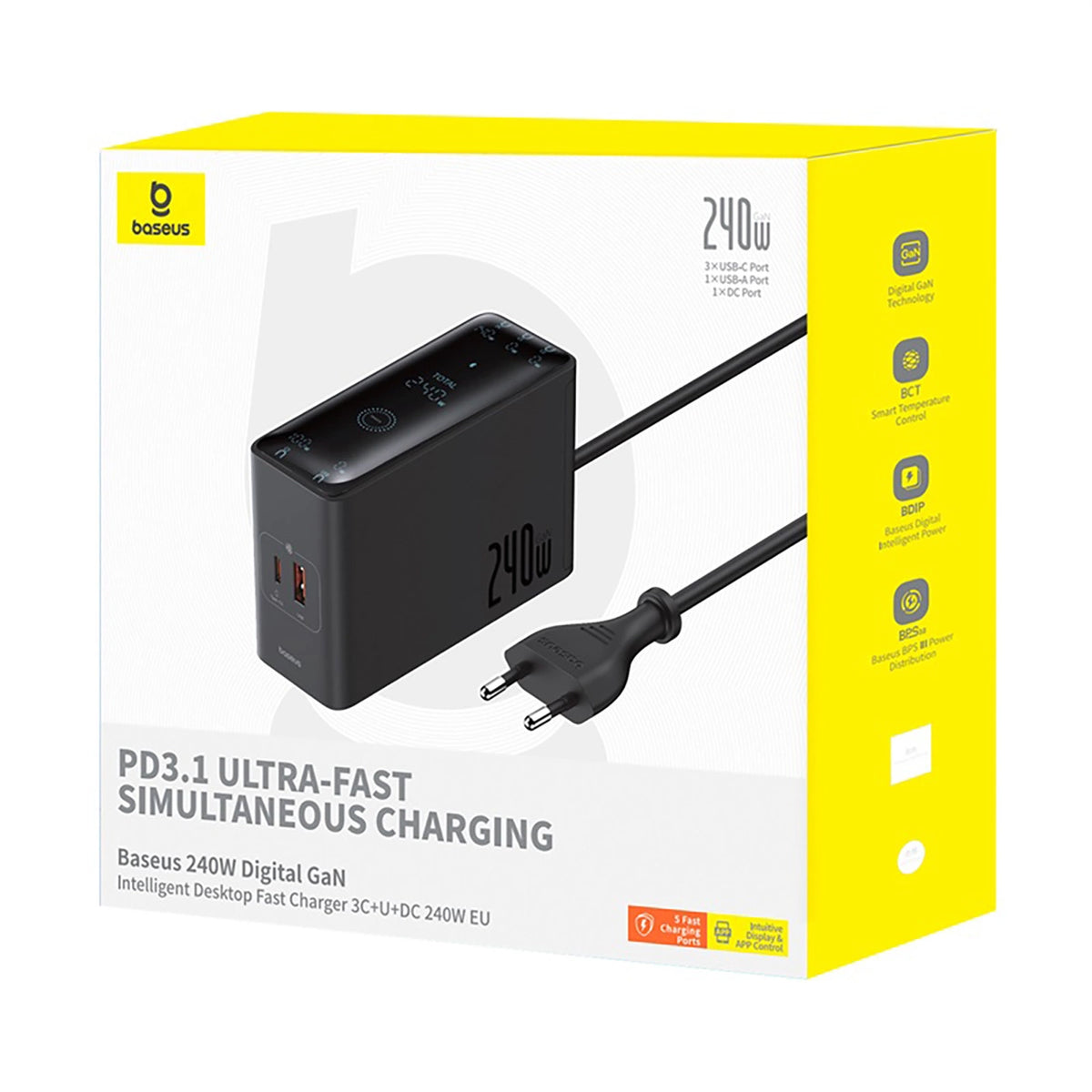 Ładowarka sieciowa Baseus Digital GaN 3xUSB-C 1xUSB-A 240W z - czarna – zdjęcie 7