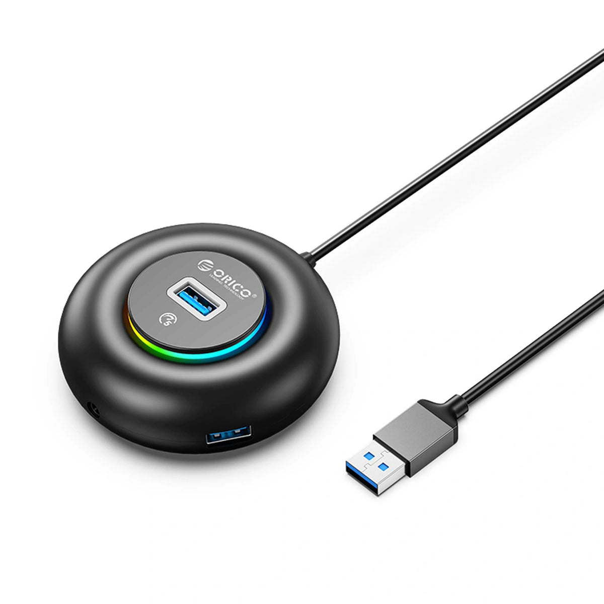 Hub USB Orico YXR4-U3 RGB 4-portowy USB-A 3.0 z portem - czarny