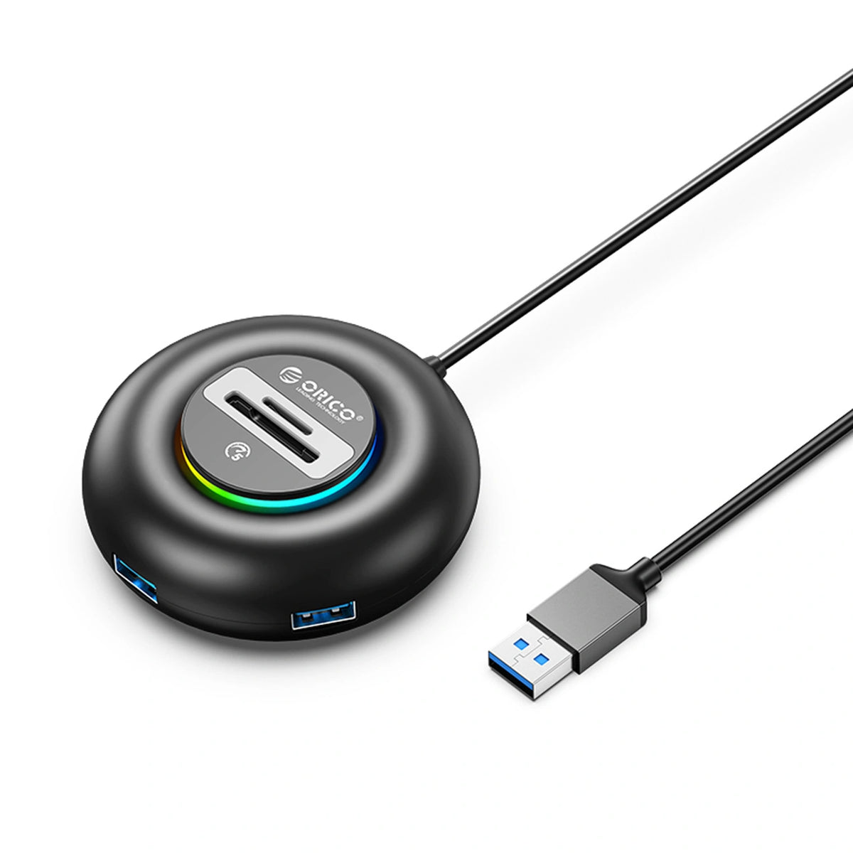 Hub USB Orico YXR4 RGB 4-portowy USB-A 3.0 z czytnikiem SD i - czarny