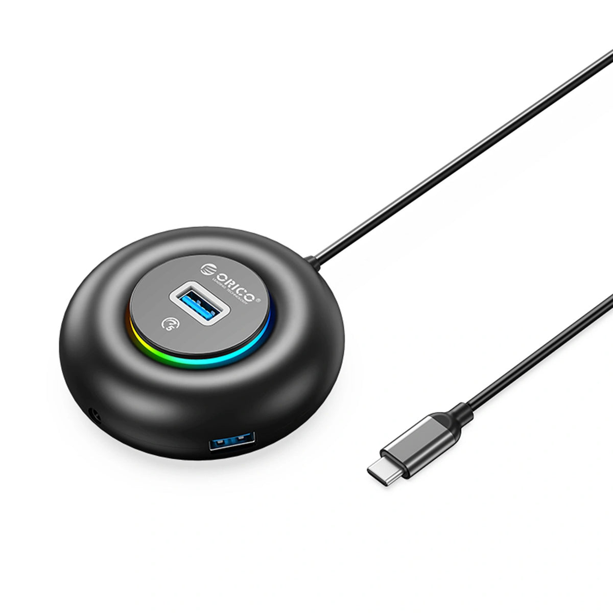 Hub USB Orico YXR4-C3 RGB 4-portowy USB-A 3.0 z portem - czarny