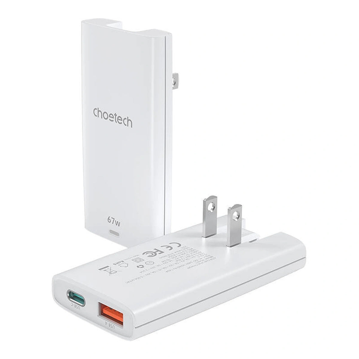 Ładowarka sieciowa Choetech PD6011 65 W GaN Ultra USB-C + USB-A - biała – zdjęcie 3