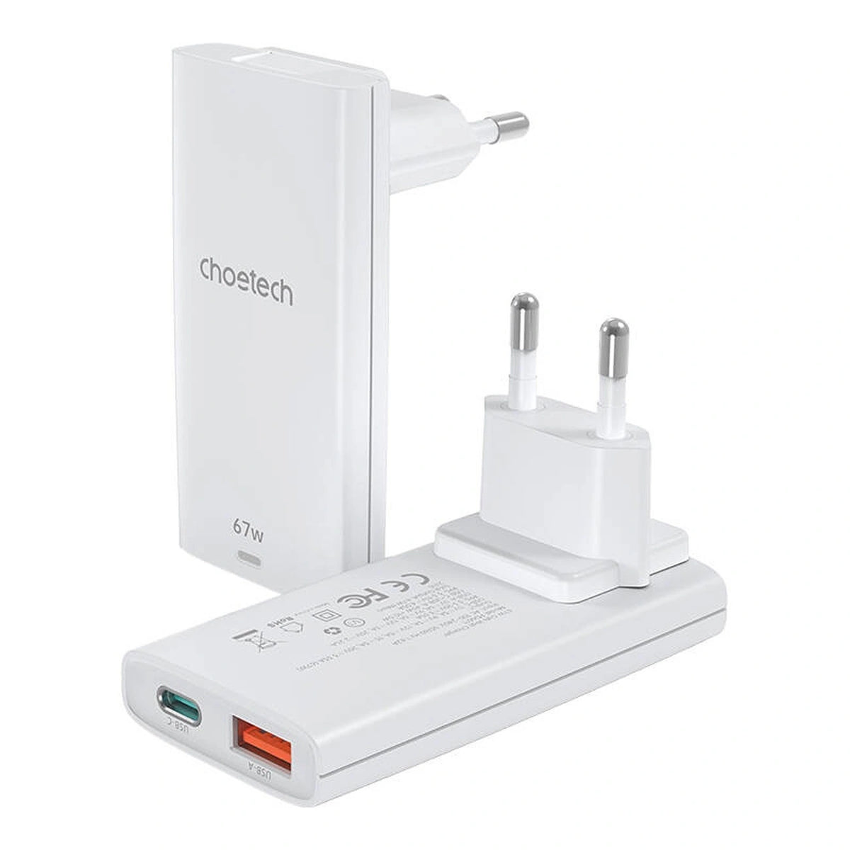 Ładowarka sieciowa Choetech PD6011 65 W GaN Ultra USB-C + USB-A - biała – zdjęcie 2