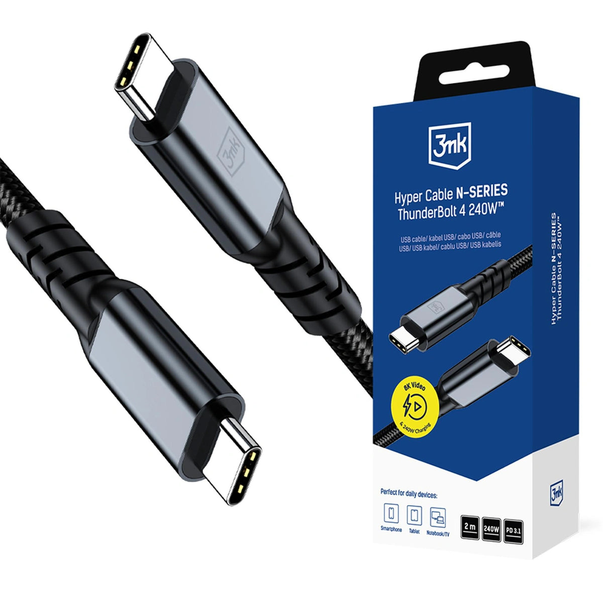 Kabel 3mk Hyper Cable N-SERIES USB-C / USB-C Thunderbolt 4 2m 48V - czarny