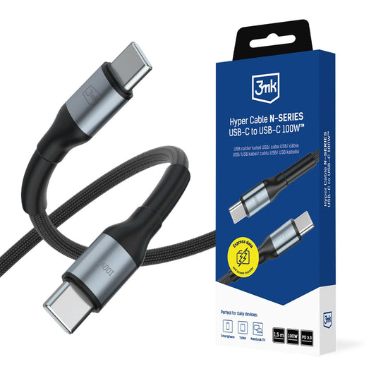 Kabel 3mk Hyper Cable N-SERIES USB-C / USB-C 1.5m PD 3.0 QC 3.0 - czarny