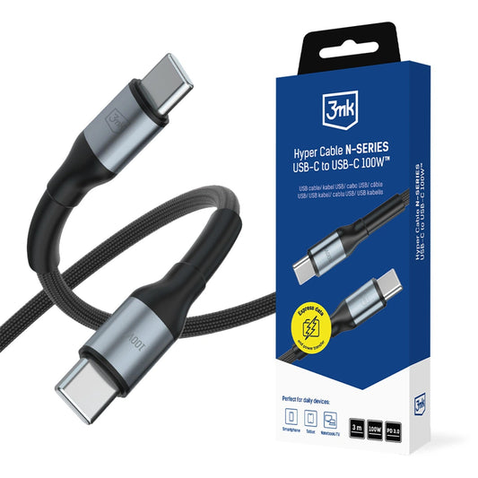 Kabel 3mk Hyper Cable N-SERIES USB-C / USB-C 3m PD 3.0 QC 3.0 20V - czarny