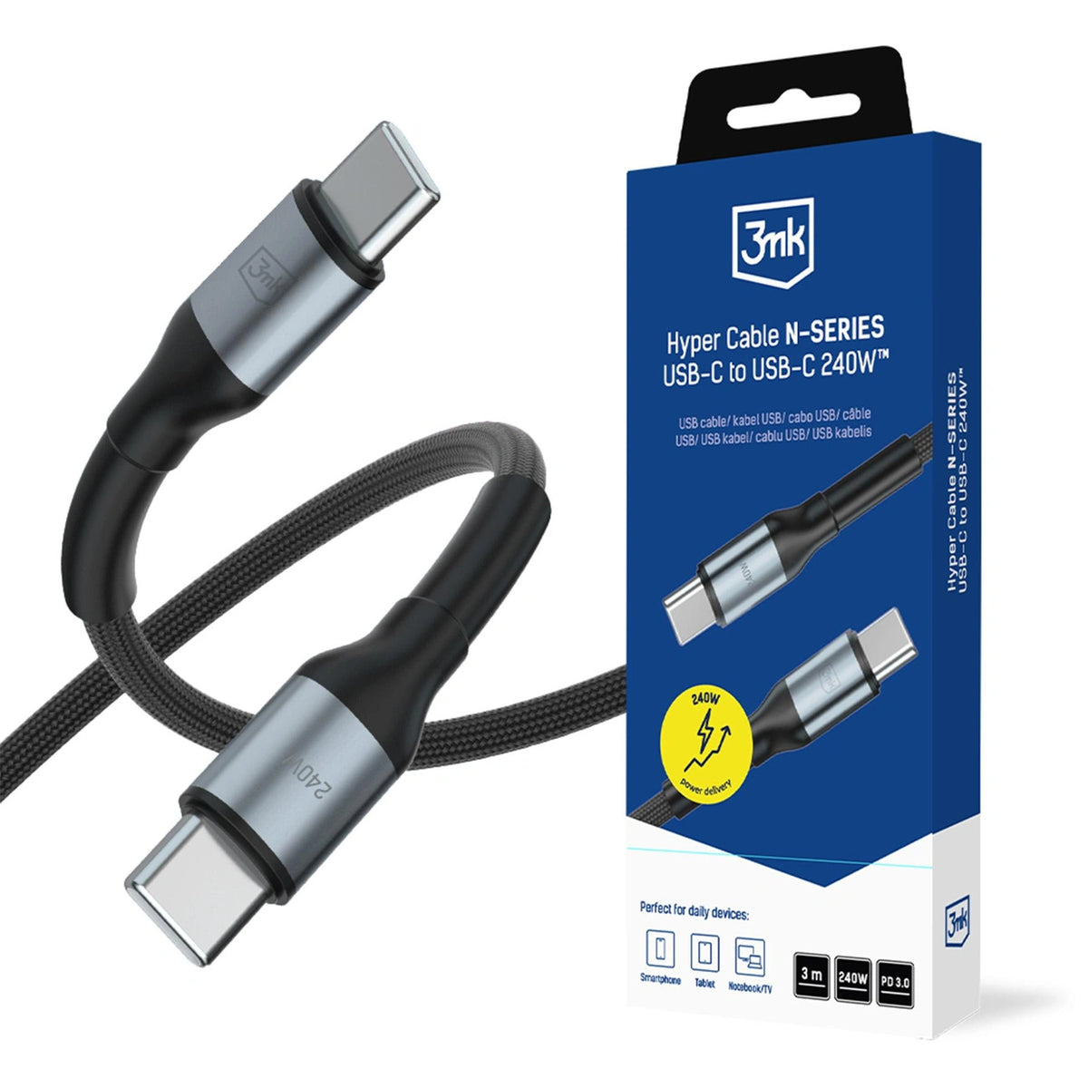 Kabel 3mk Hyper Cable N-SERIES USB-C / USB-C 3m PD 3.0 QC 3.0 48V - czarny