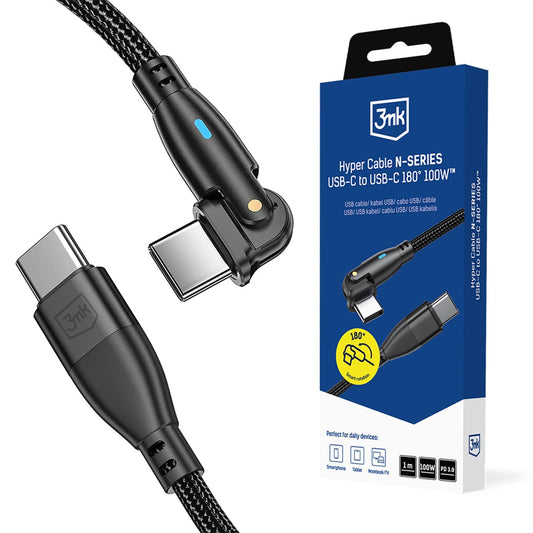 Kabel 3mk Hyper Cable N-SERIES USB-C / USB-C 1m PD 3.0 QC 3.0 20V - czarny