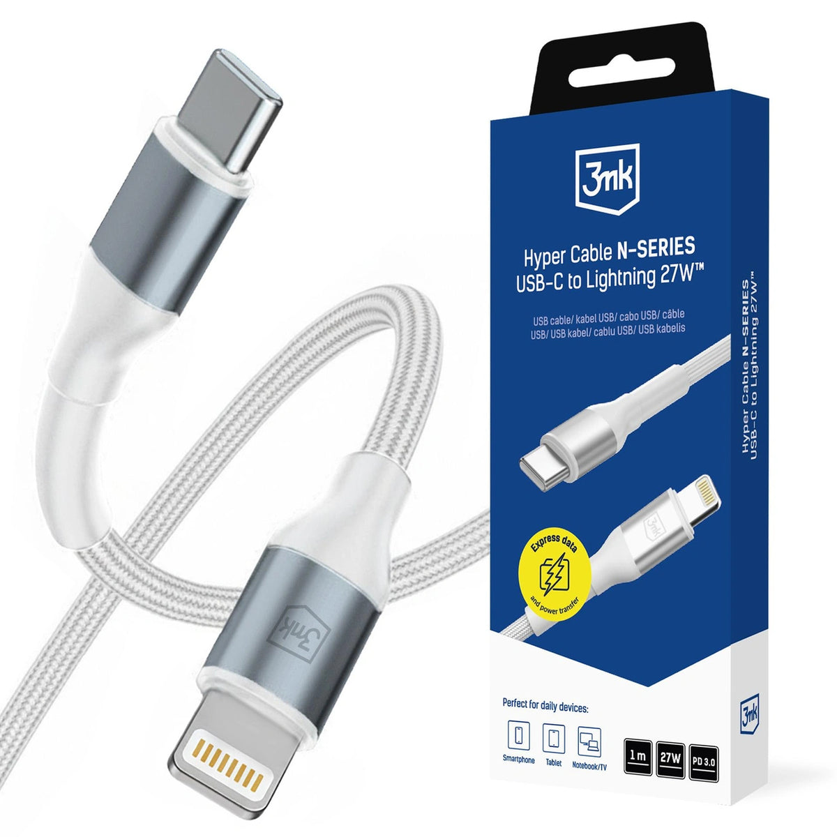 Kabel 3mk Hyper Cable N-SERIES USB-C / Lightning 1m PD 3.0 9V / 3A - biały