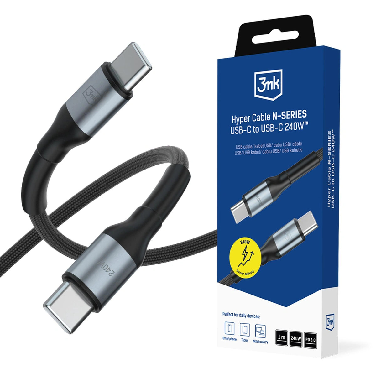 Kabel 3mk Hyper Cable N-SERIES USB-C / USB-C 1m PD 3.0 QC 3.0 48V - czarny