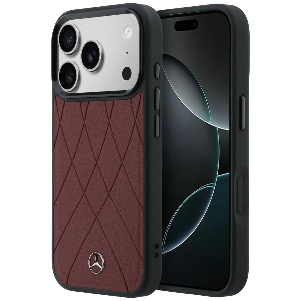 Etui Mercedes Leather with Crossed Lines na iPhone 17 Pro Max - czerwone