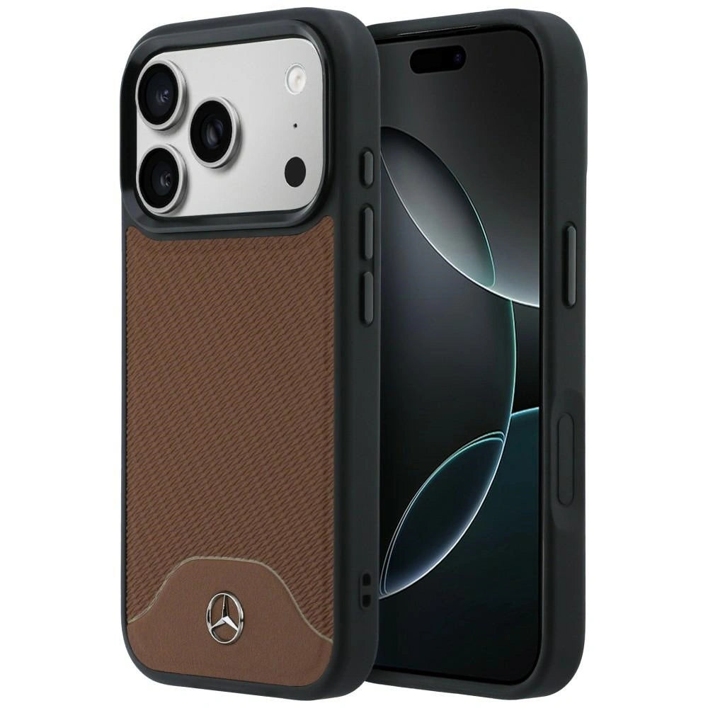Etui Mercedes Leather Wood Effect and Curve na iPhone 17 Pro - brązowe