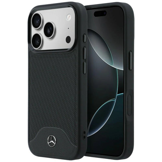 Etui Mercedes Leather Wood Effect and Curve na iPhone 17 Pro - czarne