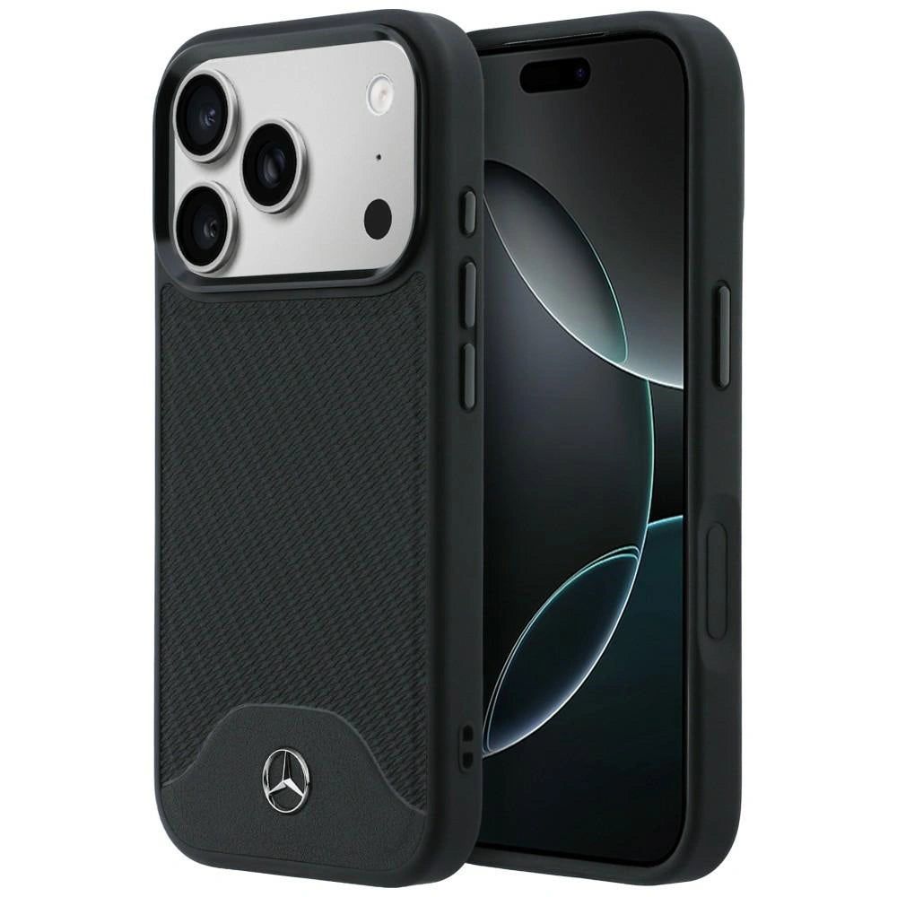 Etui Mercedes Leather Wood Effect and Curve na iPhone 17 Pro Max - czarne