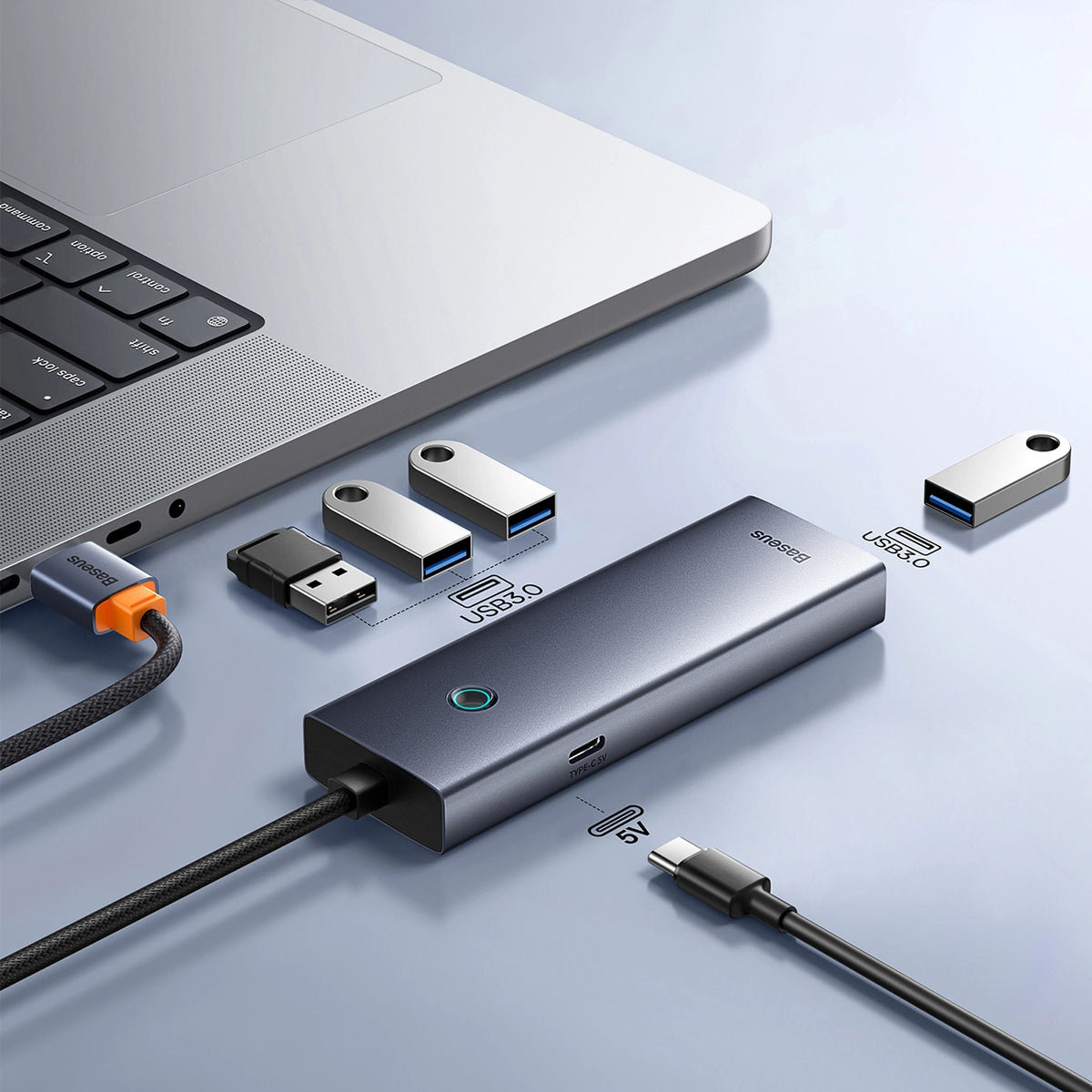 Hub USB-A Baseus UltraJoy Series 4xUSB-A 3.0 1xUSB-C 5V 50cm - szary – zdjęcie 6