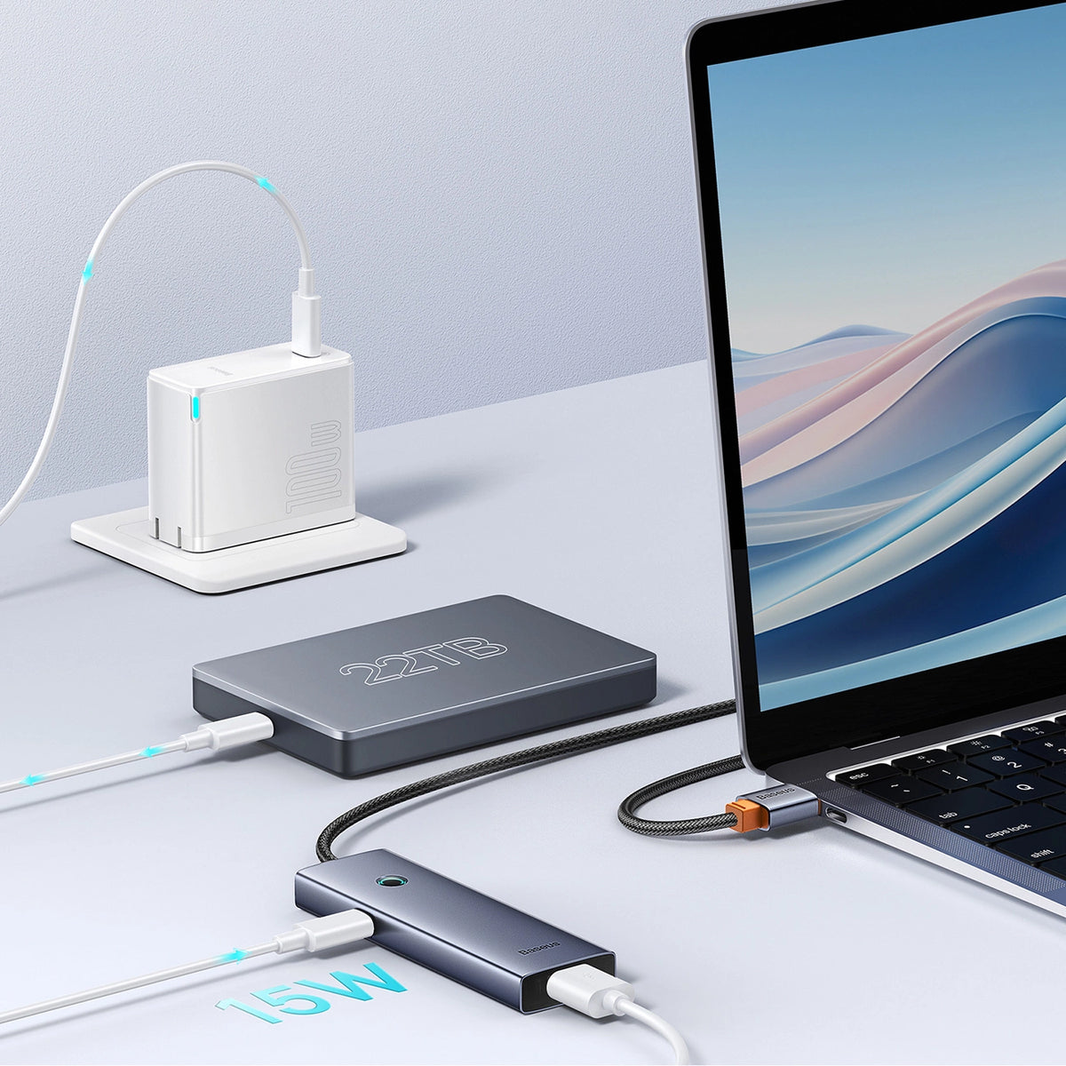 Hub USB-A Baseus UltraJoy Series 4xUSB-A 3.0 1xUSB-C 5V 50cm - szary – zdjęcie 8