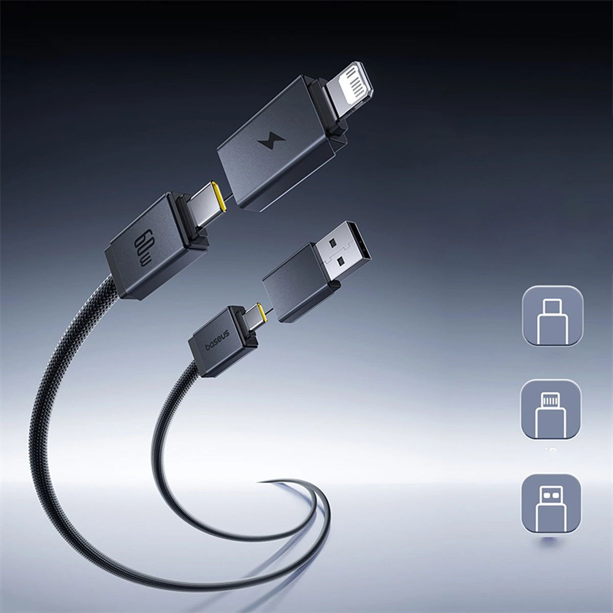 Kabel Baseus Versatile 60W USB-C - USB-C z adapterami USB-A i - czarny