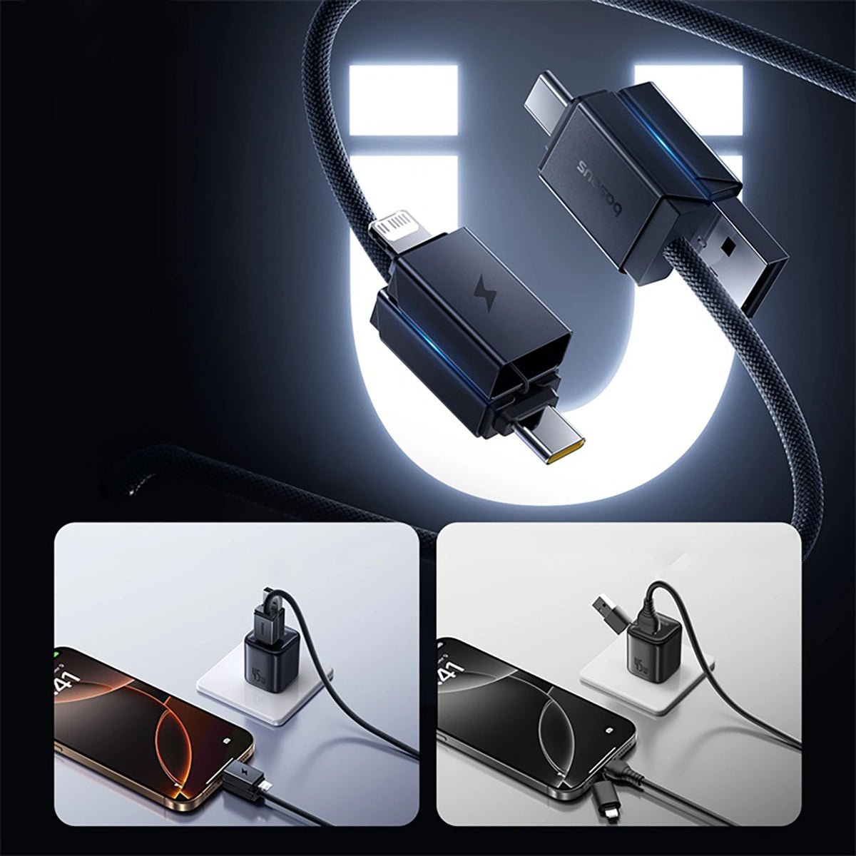 Kabel Baseus Versatile 60W USB-C - USB-C z adapterami USB-A i - czarny