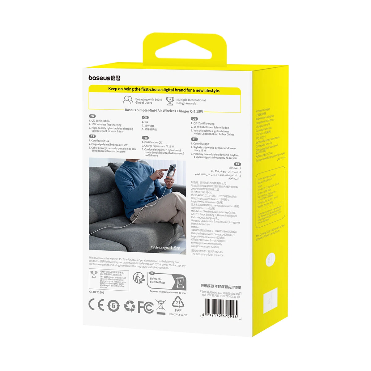 Ładowarka bezprzewodowa Baseus Simple Mini4 Air Qi2 15 W - srebrna