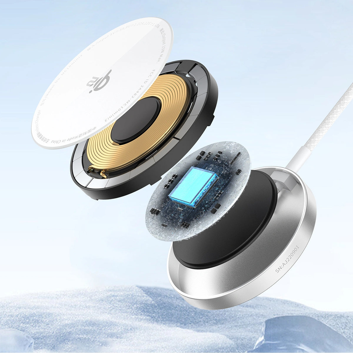 Ładowarka bezprzewodowa Baseus Simple Mini4 Air Qi2 15 W - srebrna
