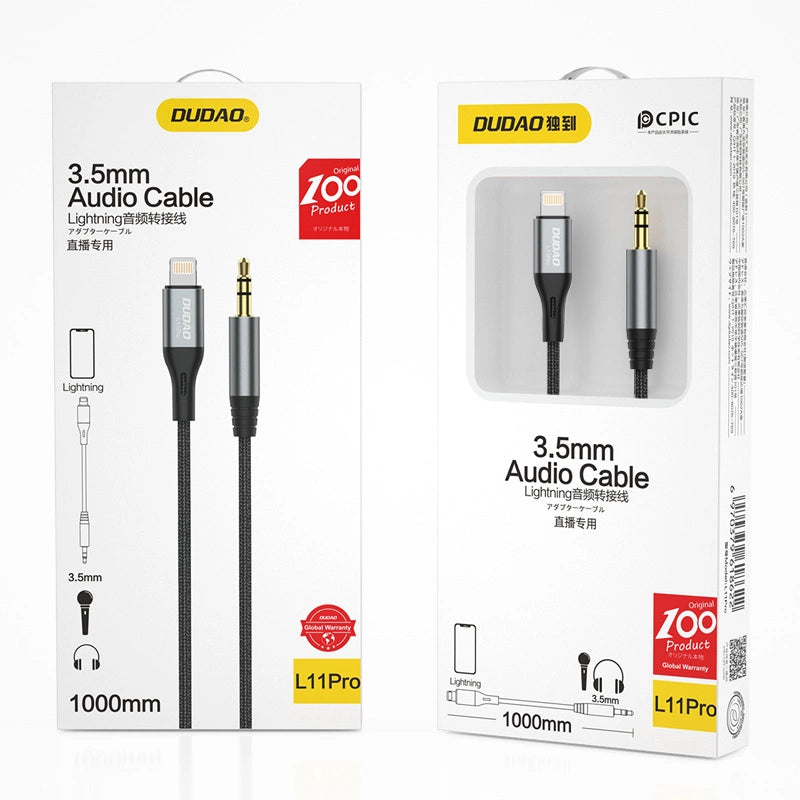 Dudao kabel audio Lightning - mini jack 3.5mm 1m szary (L11PRO) – zdjęcie 5