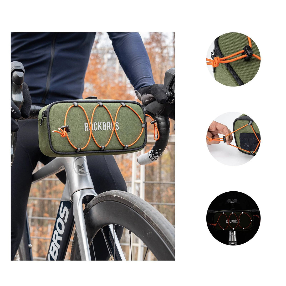 Torba rowerowa Rockbros TL001 ROAD TO na kierownicę wodoodporna - zielona – zdjęcie 4