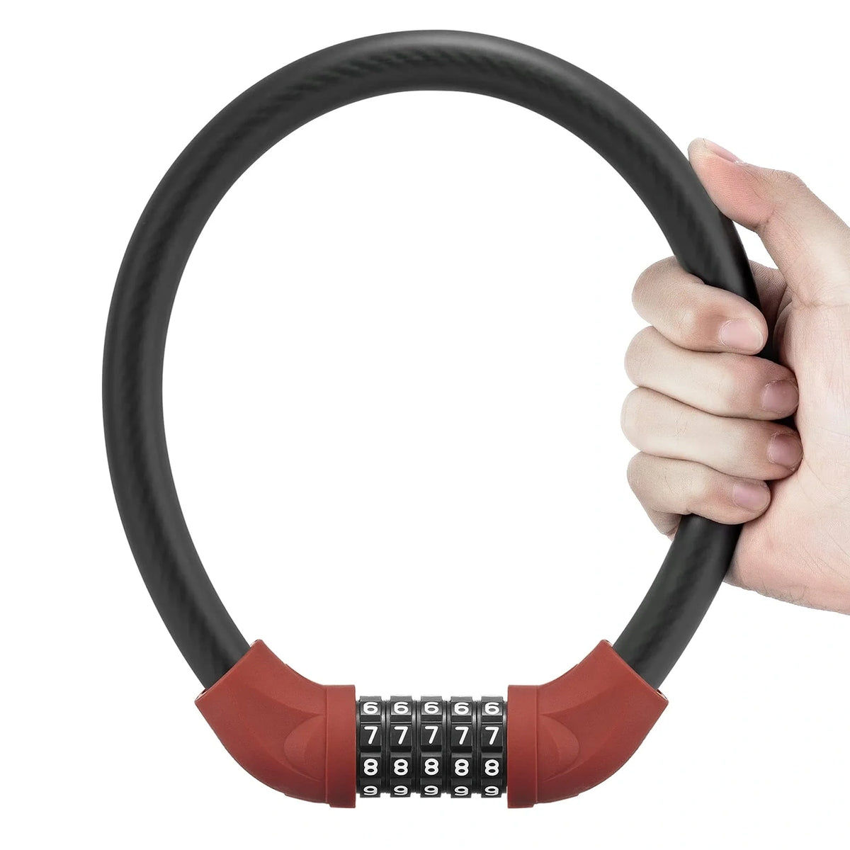 Zapięcie rowerowe Rockbros na szyfr linka stalowa 55 cm - czerwone – zdjęcie 2