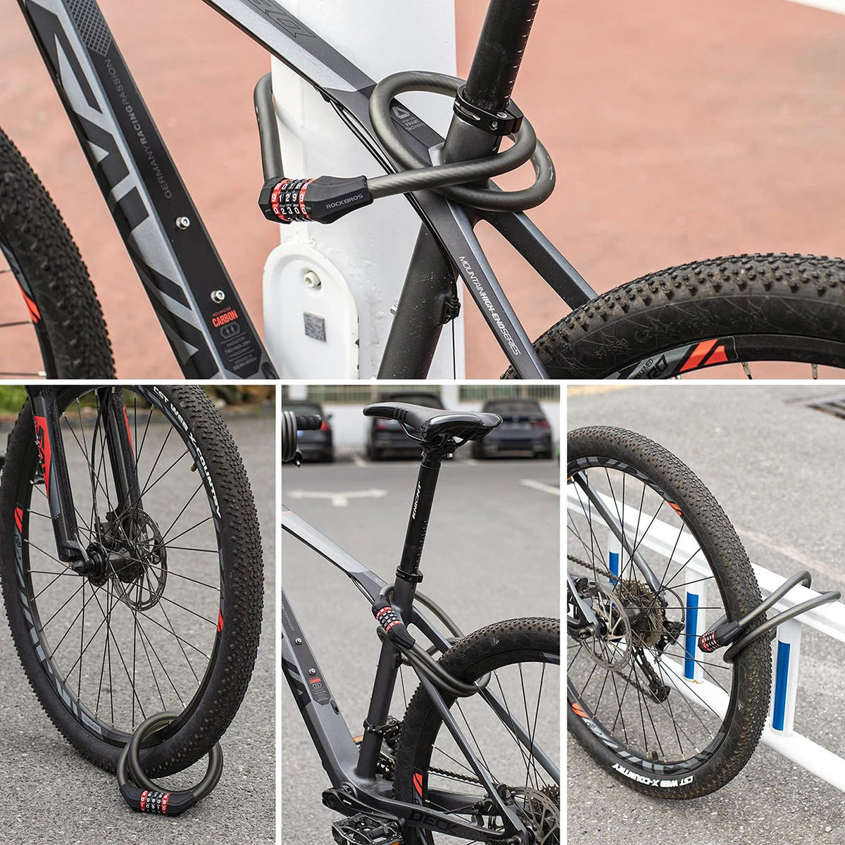 Zapięcie rowerowe na szyfr 5-cyfrowy linka stalowa 180 cm - czarne – zdjęcie 6
