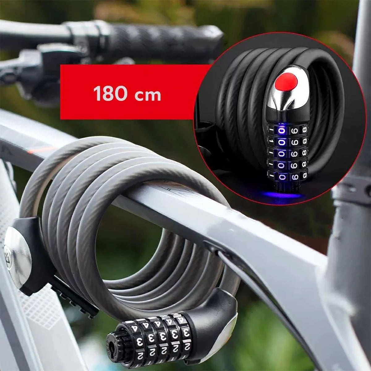 Zapięcie rowerowe Rockbros RKS531 na szyfr 5-cyfrowy linka - czarne – zdjęcie 4