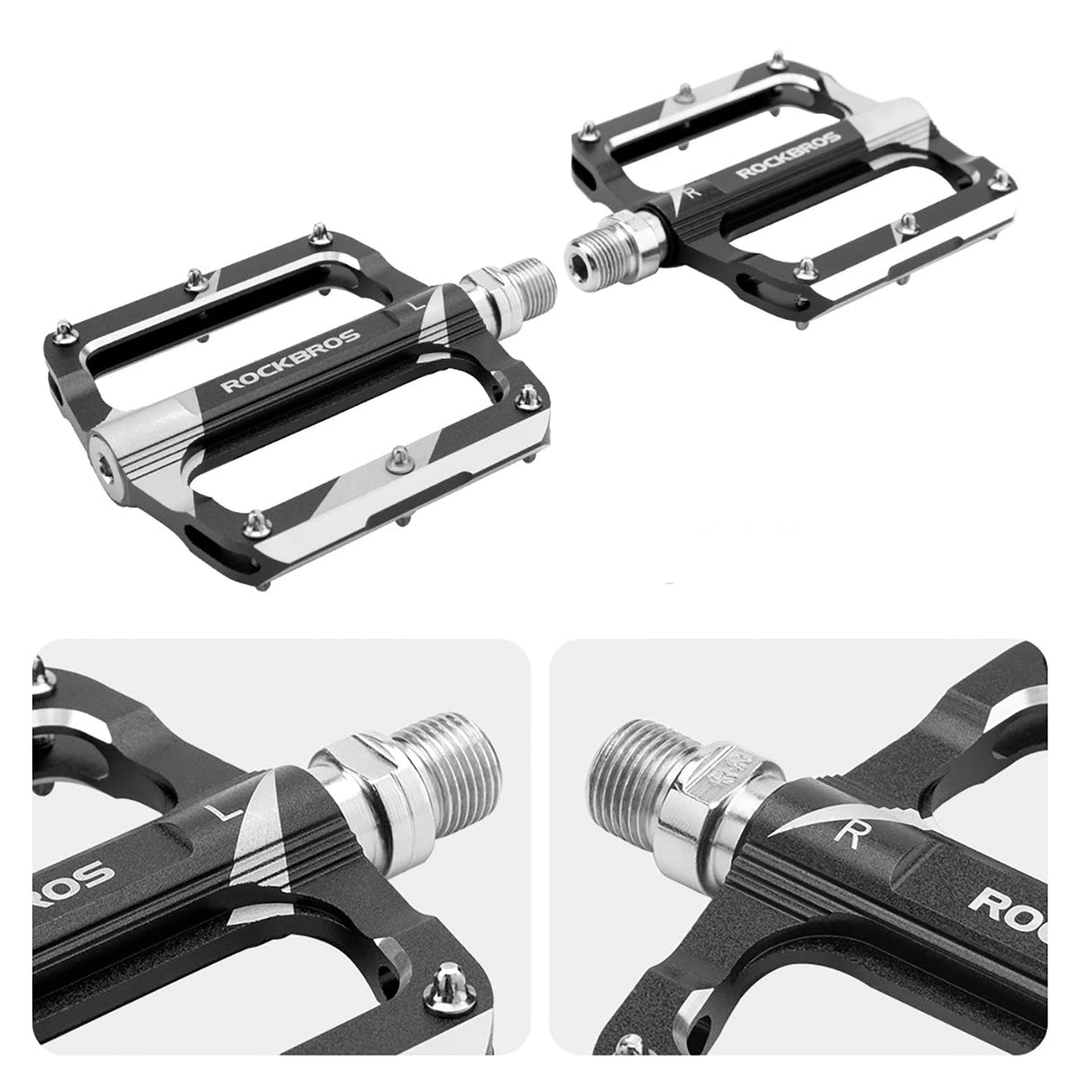 Pedały rowerowe Rockbros K306-BK MTB aluminiowe - czarne – zdjęcie 3