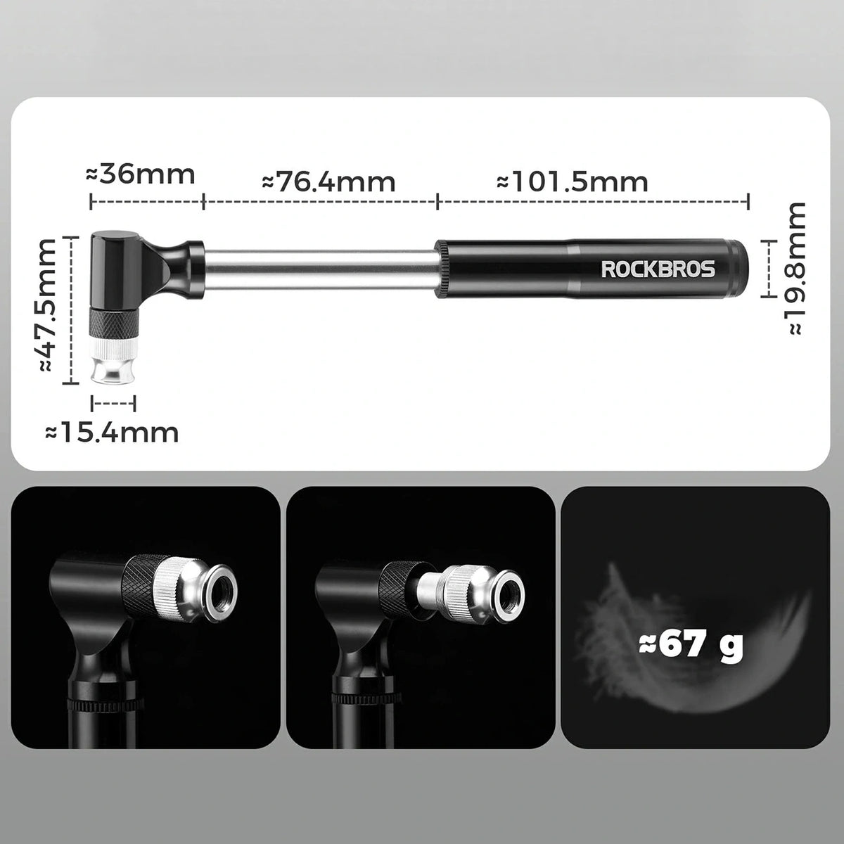 Pompka rowerowa Rockbros JG-PB-11 130 PSI z uchwytem i do piłek - czarna – zdjęcie 3