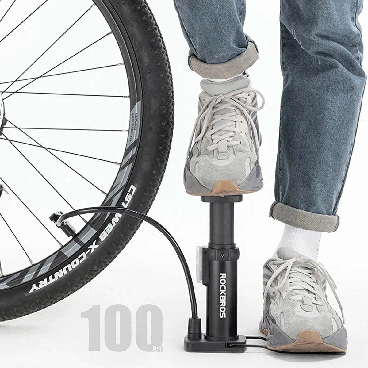 Pompka rowerowa Rockbros 4522L nożna ultralekka - czarna – zdjęcie 3