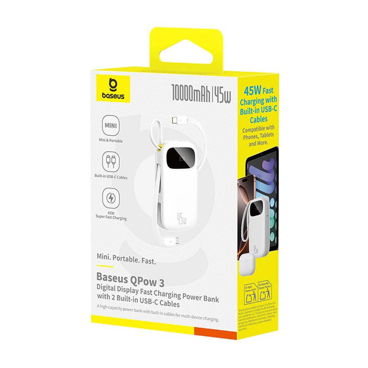 Powerbank Baseus EnerFill FC31 QPow3 10000mAh 45W z wyświetlaczem - biały