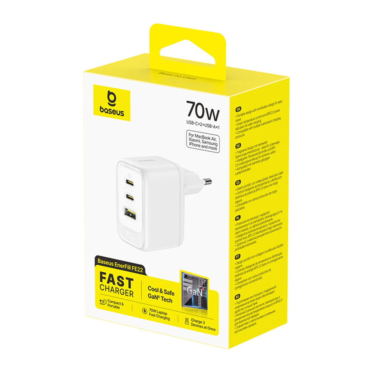 Ładowarka sieciowa Baseus EnerFill FE22 70W 2 x USB-C + USB-A - biała – zdjęcie 4