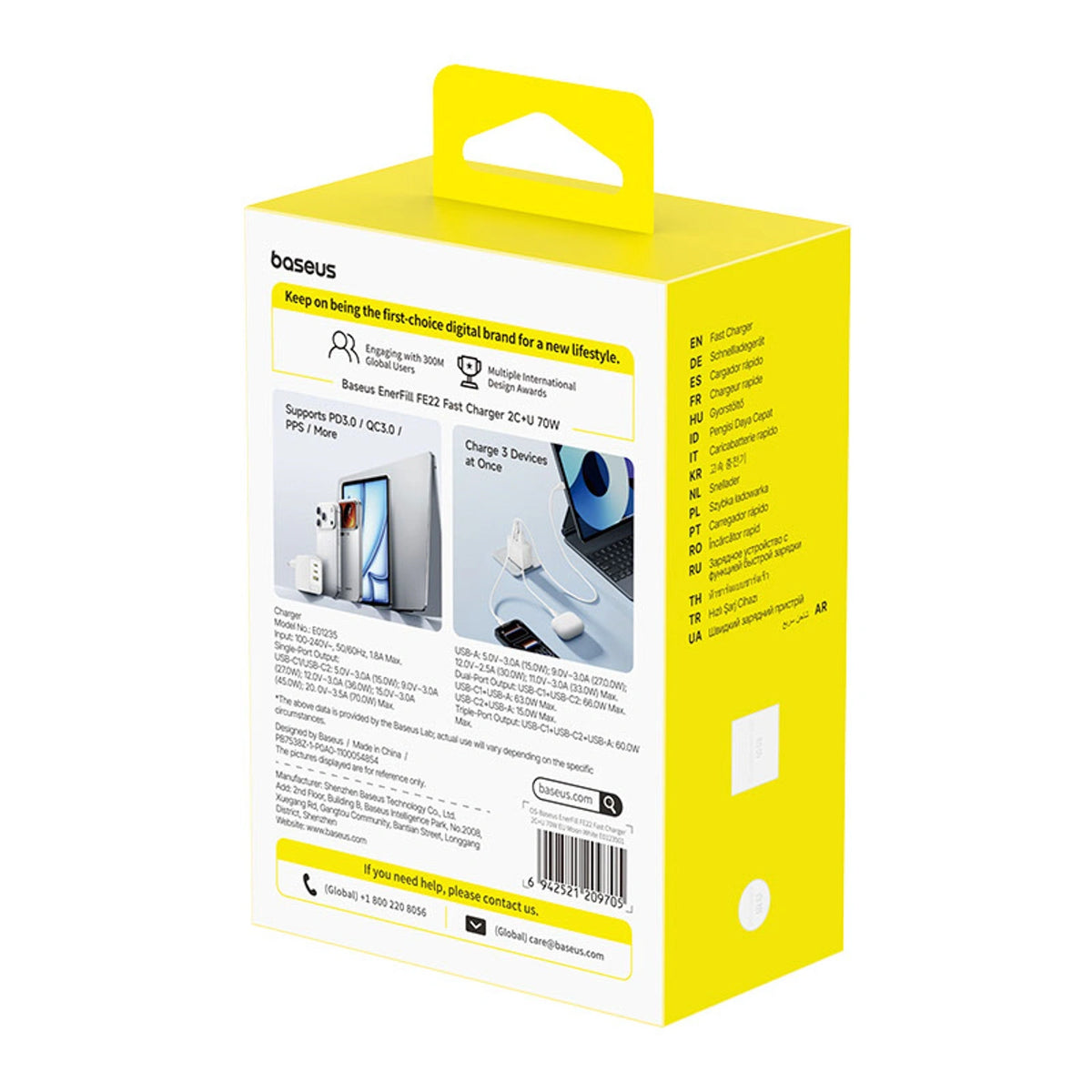 Ładowarka sieciowa Baseus EnerFill FE22 70W 2 x USB-C + USB-A - biała – zdjęcie 5