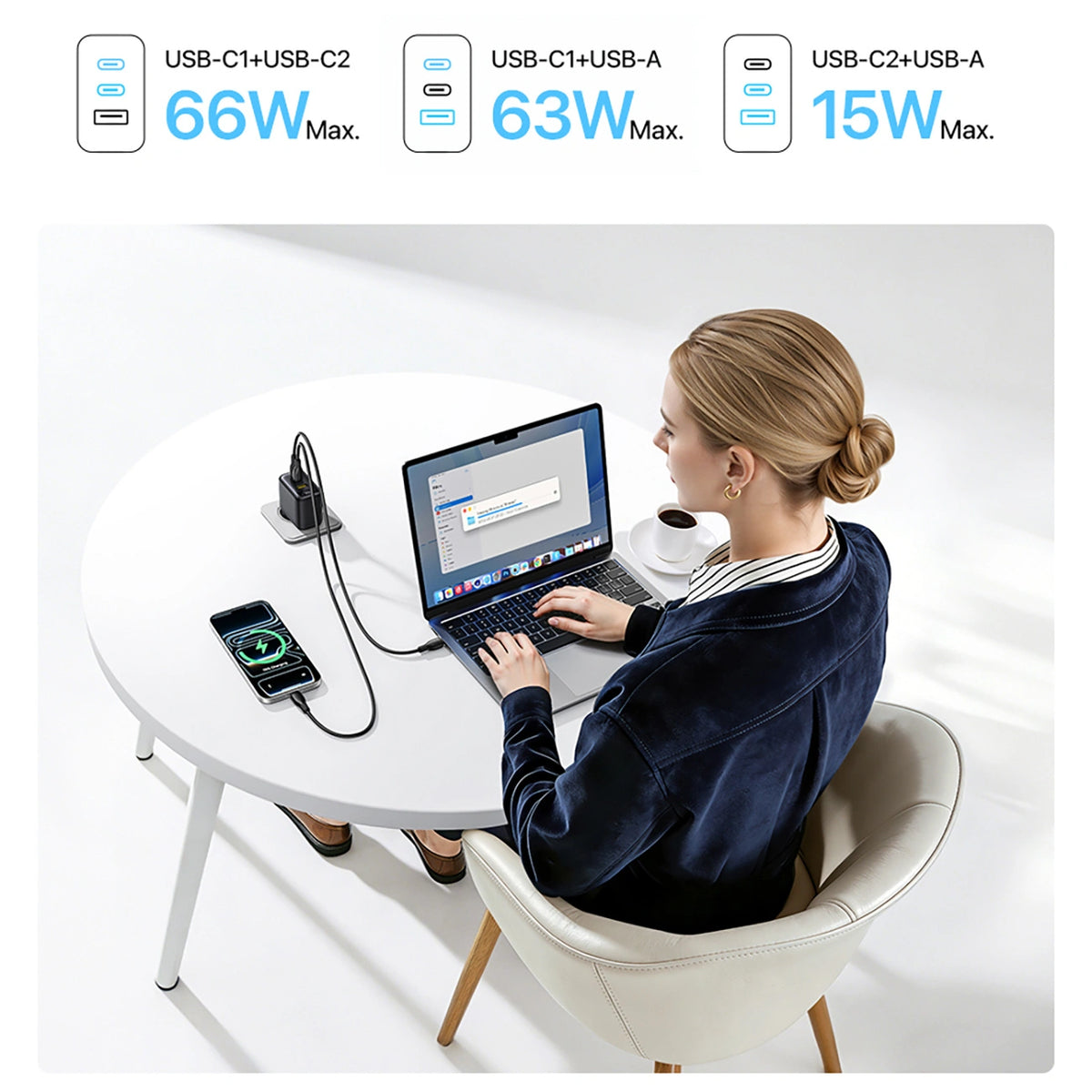 Ładowarka sieciowa Baseus EnerFill FE22 70W 2 x USB-C + USB-A - czarna – zdjęcie 11