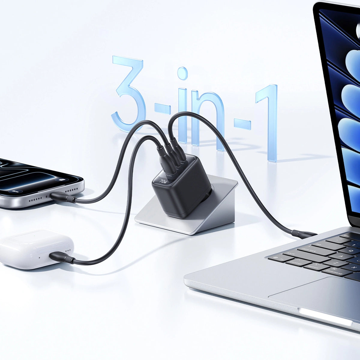 Ładowarka sieciowa Baseus EnerFill FE22 70W 2 x USB-C + USB-A - czarna – zdjęcie 13