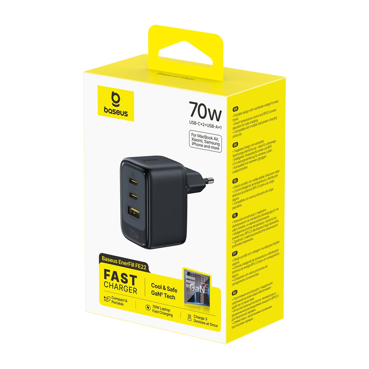 Ładowarka sieciowa Baseus EnerFill FE22 70W 2 x USB-C + USB-A - czarna – zdjęcie 3