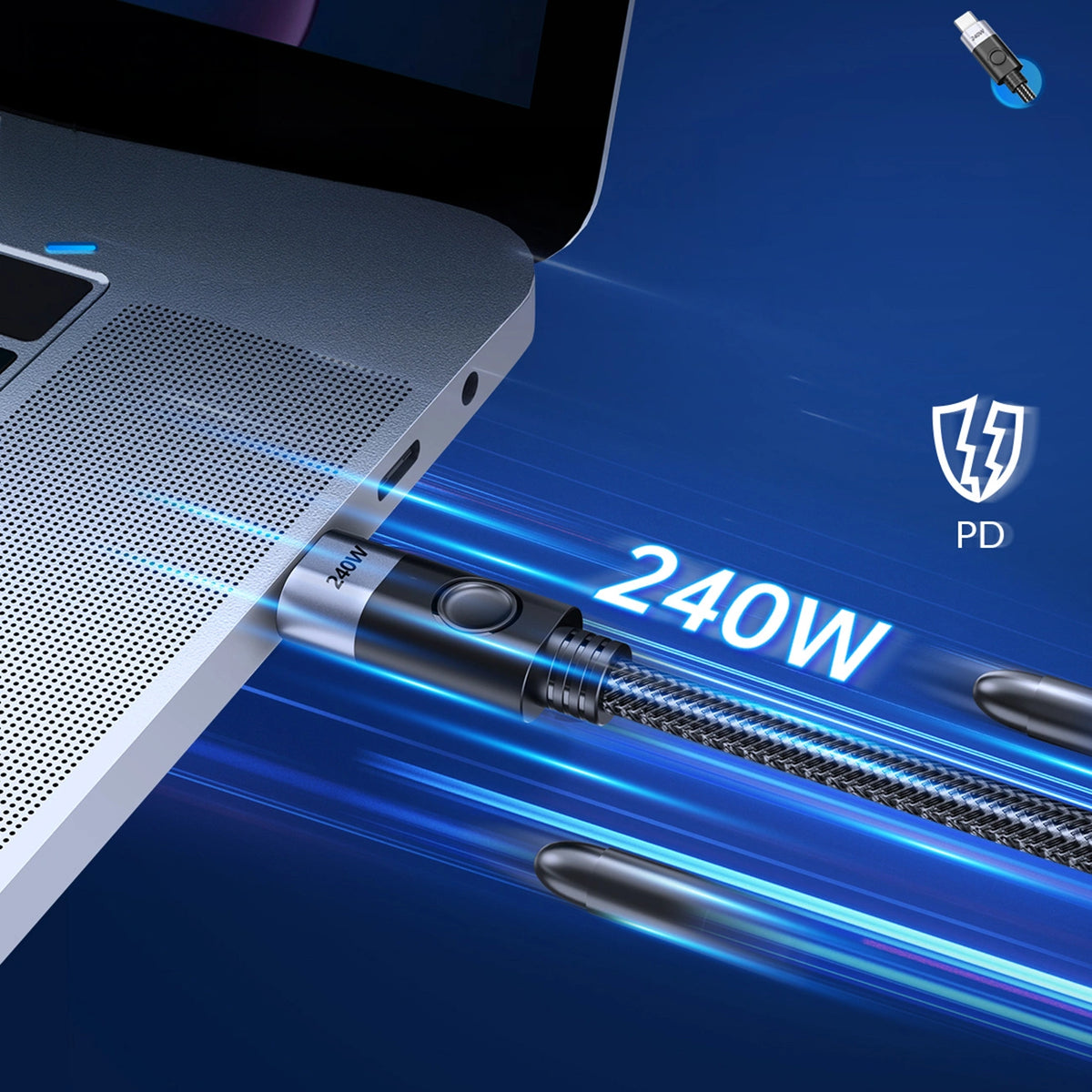 Kabel kątowy Orico CW240 USB-C do USB-C PD 240 W 1 m - czarny – zdjęcie 6