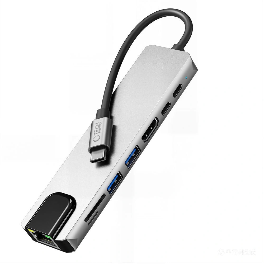 Hub USB Tech-Protect HB09 8w1 TYPE-C + USB-A 3.0 + USB-C 3.0 + - szary – zdjęcie 5