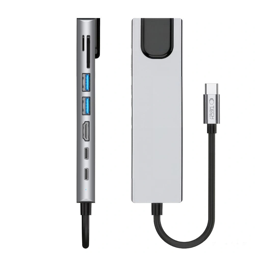 Hub USB Tech-Protect HB09 8w1 TYPE-C + USB-A 3.0 + USB-C 3.0 + - szary – zdjęcie 6