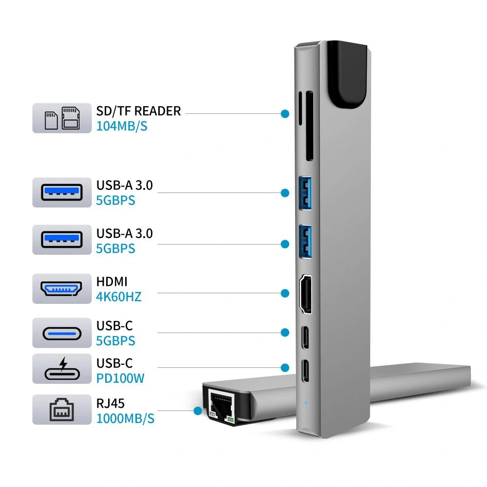 Hub USB Tech-Protect HB09 8w1 TYPE-C + USB-A 3.0 + USB-C 3.0 + - szary – zdjęcie 7