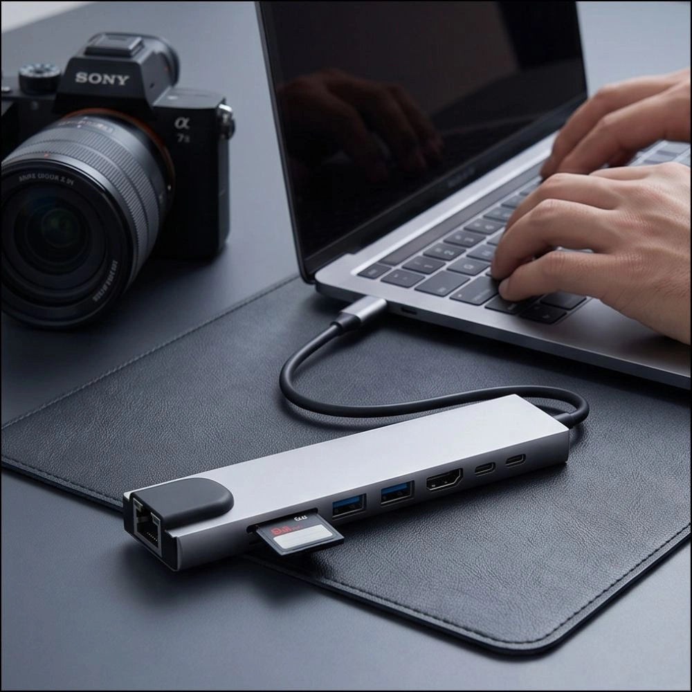 Hub USB Tech-Protect HB09 8w1 TYPE-C + USB-A 3.0 + USB-C 3.0 + - szary – zdjęcie 9
