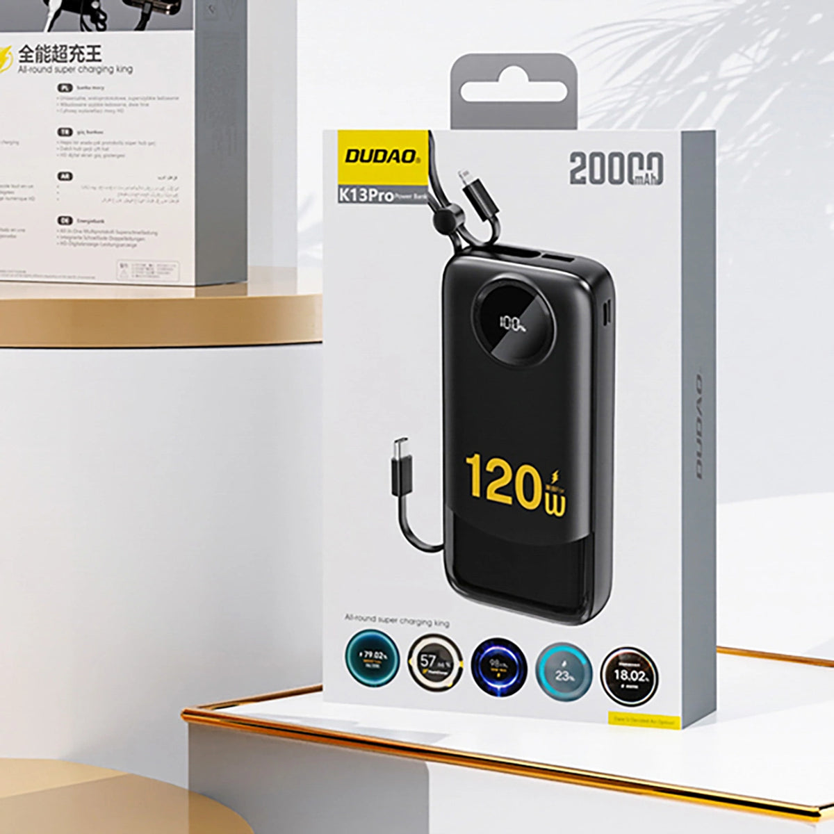 Powerbank Dudao K13 10000mAh z wbudowanym kablem - czarny – zdjęcie 2