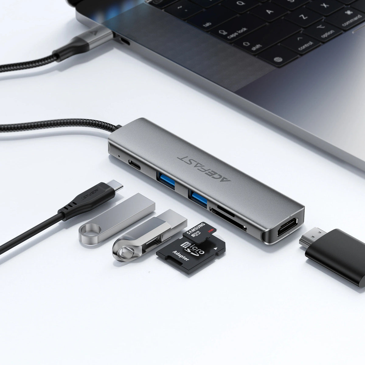 Hub USB Acefast J18 stacja dokująca USB-C 6w1 HDMI 4K 60Hz PD90W - szara – zdjęcie 5