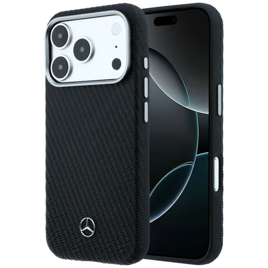 Etui Mercedes Leather Semi Wrap Wood Effect na iPhone 17 Pro - czarne